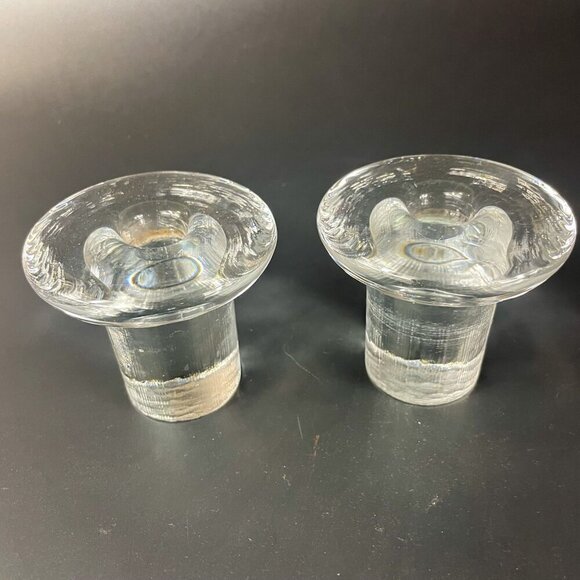 Blenko Ice Clear Crystal Candleholders set of 2 - Picture 2 of 7